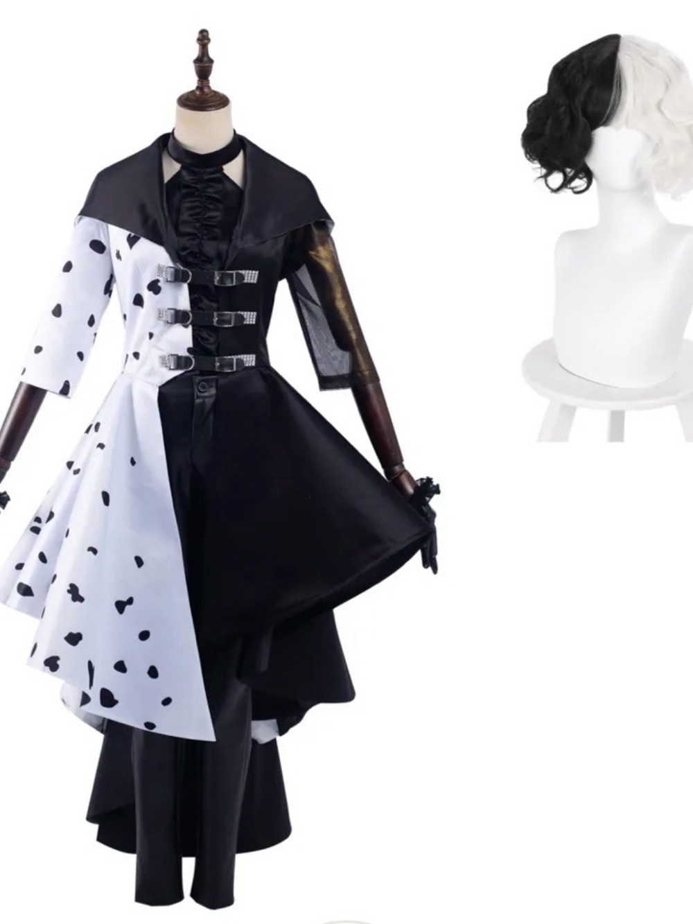 Cruela de vil Two-tone Coat Dress Jacket and Wig